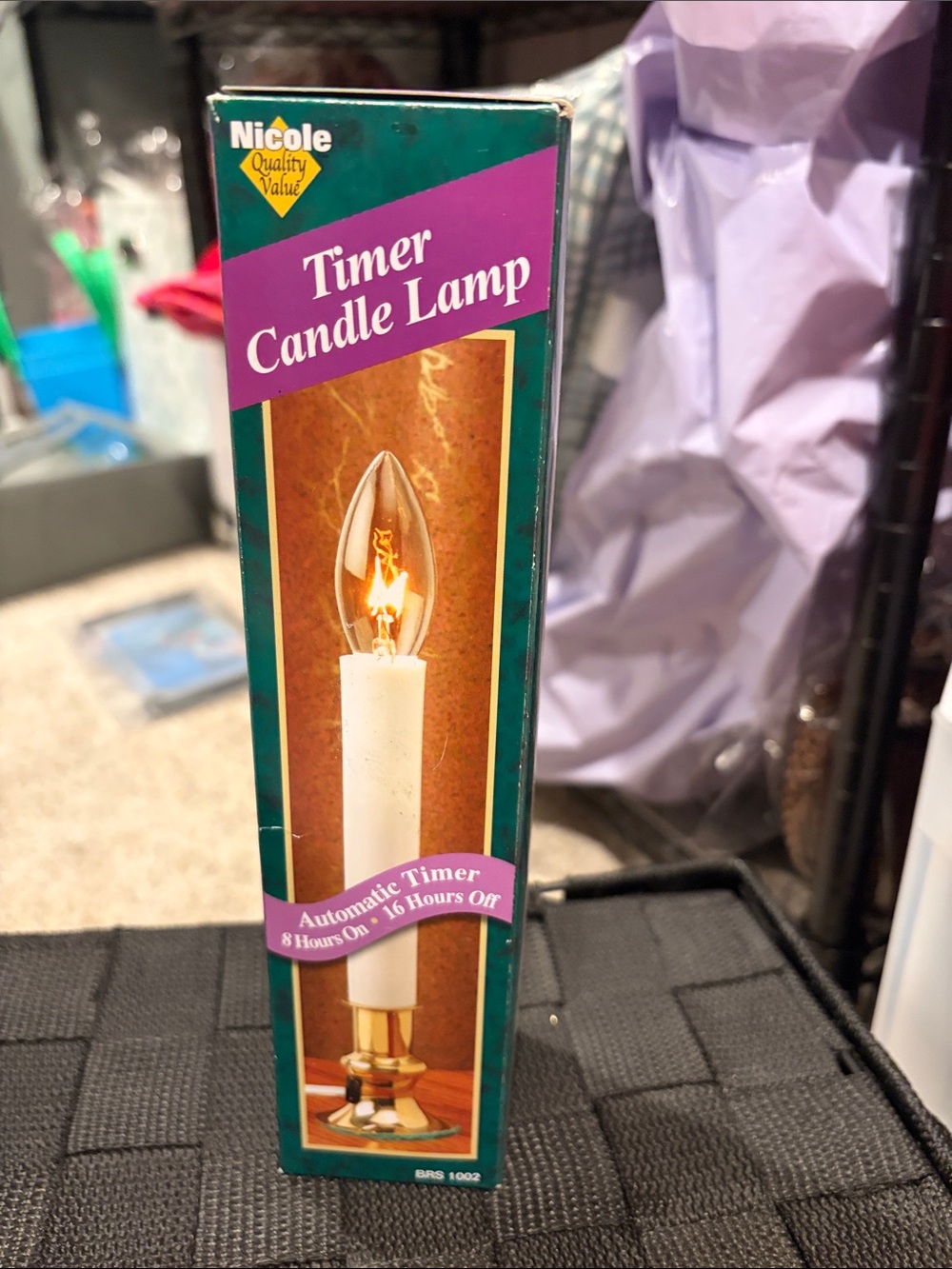 Nicole Timer Candle Lamp - White Candle with Gold Base (Box Art)